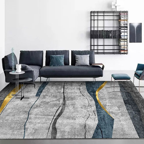 HMR Modern Abstract 5' x 7' Rectangle Area Rug - Gold/Gray, Style A