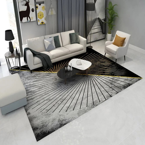 HMR Modern Abstract 5' x 7' Rectangle Area Rug - Gold/Gray, Style B