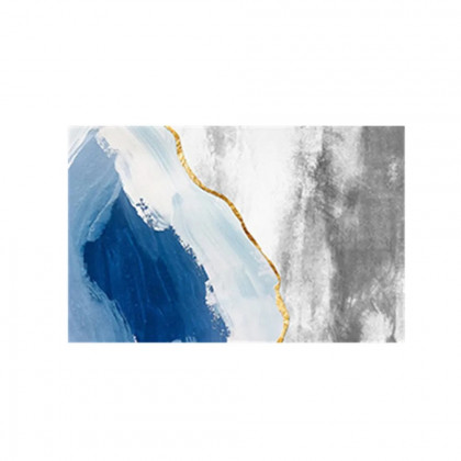 HMR - Abstract Rectangle Blue and Gold Rug in Print 1, 5.9" x 8.2"