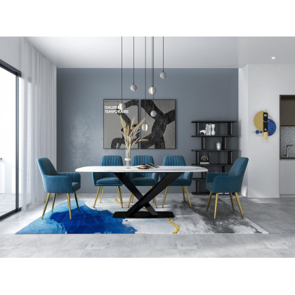 HMR - Abstract Rectangle Blue and Gold Rug in Print 1, 5.9" x 8.2"