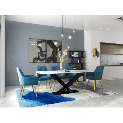 HMR - Abstract Rectangle Blue and Gold Rug in Print 1, 5.9" x 8.2"