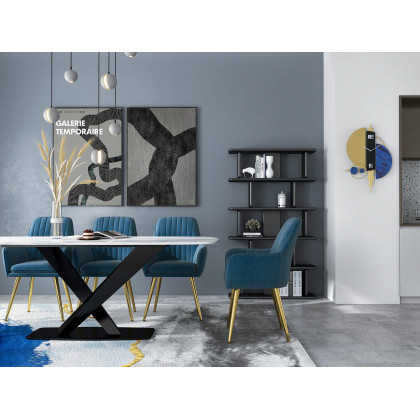 HMR - Abstract Rectangle Blue and Gold Rug in Print 1, 5.9" x 8.2"