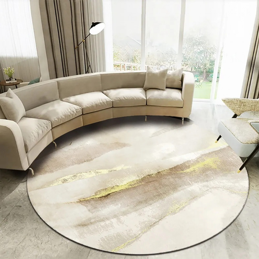 HMR Modern Abstract Round Indoor 4' x 4' Area Rug - Gray/Gold, Style B