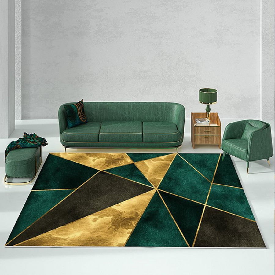 HMR Modern 5' x 7' Geometric Rectangular Area Rug - Green/Gold/Black
