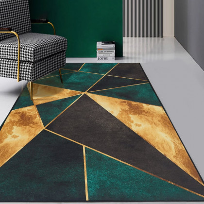 HMR Modern 5' x 7' Geometric Rectangular Area Rug - Green/Gold/Black