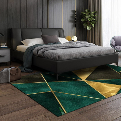 HMR Modern 5' x 7' Geometric Rectangular Area Rug - Green/Gold/Black
