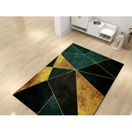 HMR Modern 5' x 7' Geometric Rectangular Area Rug - Green/Gold/Black