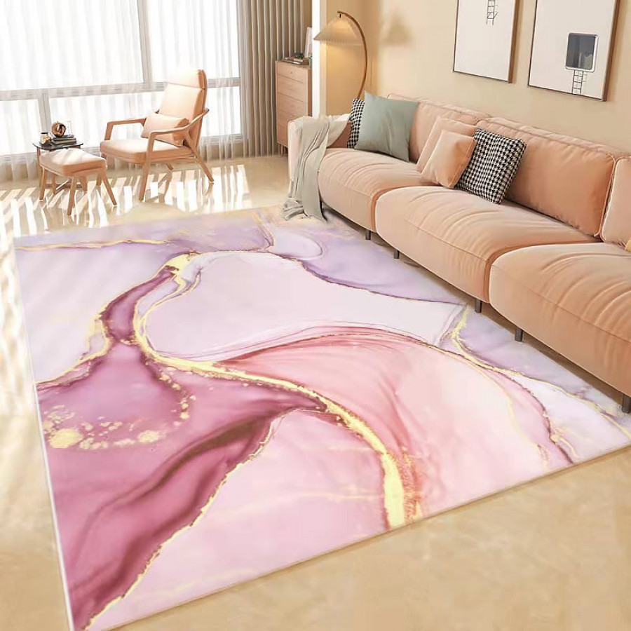 HMR Modern Abstract Rectangular 5' x 7' Area Rug - Pink/Gold/Gray