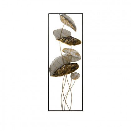 HMR - 2 Pieces Metal Lotus Leaves Wall Decor with Rectangle Frame in Black