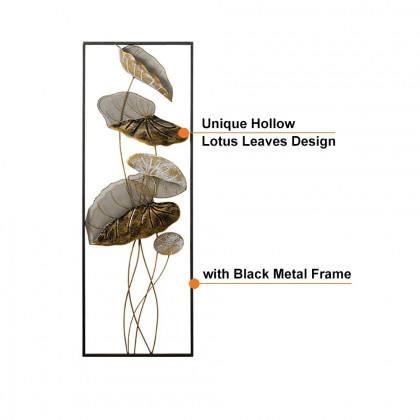 HMR - 2 Pieces Metal Lotus Leaves Wall Decor with Rectangle Frame in Black