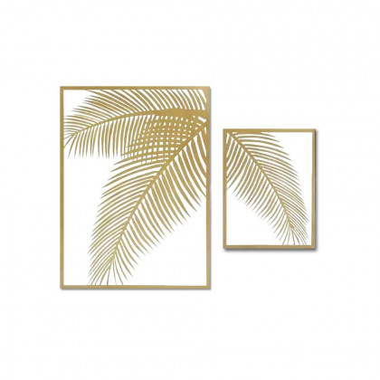 HMR - 2 Pieces Metal Wall Decor Rectangular Palm Leaf in Gold