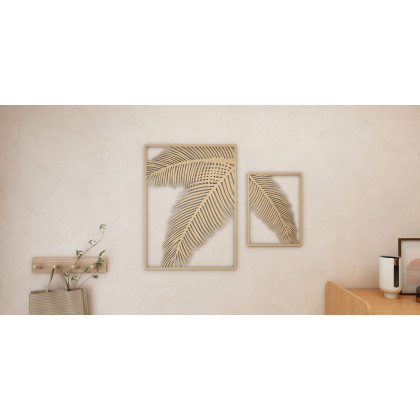 HMR - 2 Pieces Metal Wall Decor Rectangular Palm Leaf in Gold