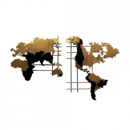 HMR - 3D Metal World Map Home Decor Art in Black and Yellow
