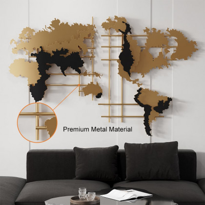 HMR - 3D Metal World Map Home Decor Art in Black and Yellow
