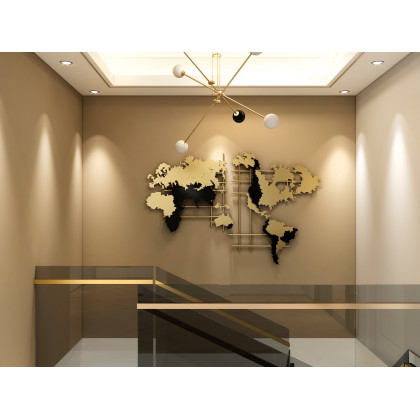 HMR - 3D Metal World Map Home Decor Art in Black and Yellow