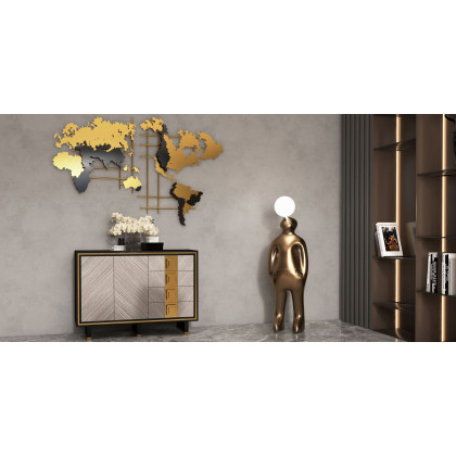 HMR - 3D Metal World Map Home Decor Art in Black and Yellow