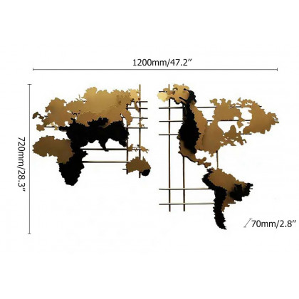 HMR - 3D Metal World Map Home Decor Art in Black and Yellow