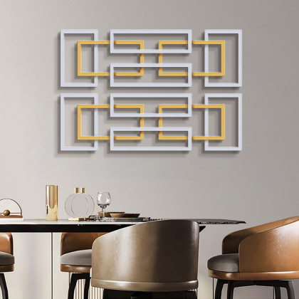 HMR - 2 Pieces Geometric Rectangle Metal Wall Decor in Gold and Silver