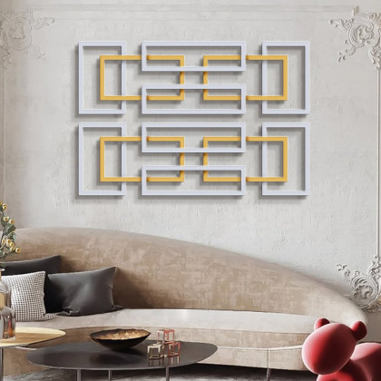 HMR - 2 Pieces Geometric Rectangle Metal Wall Decor in Gold and Silver