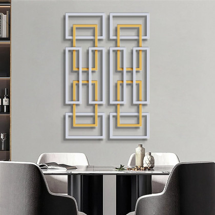 HMR - 2 Pieces Geometric Rectangle Metal Wall Decor in Gold and Silver