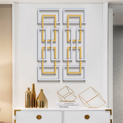 HMR - 2 Pieces Geometric Rectangle Metal Wall Decor in Gold and Silver