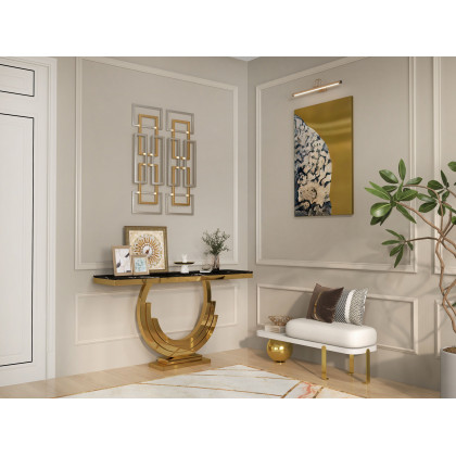 HMR - 2 Pieces Geometric Rectangle Metal Wall Decor in Gold and Silver