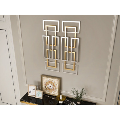 HMR - 2 Pieces Geometric Rectangle Metal Wall Decor in Gold and Silver