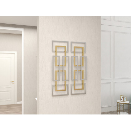 HMR - 2 Pieces Geometric Rectangle Metal Wall Decor in Gold and Silver