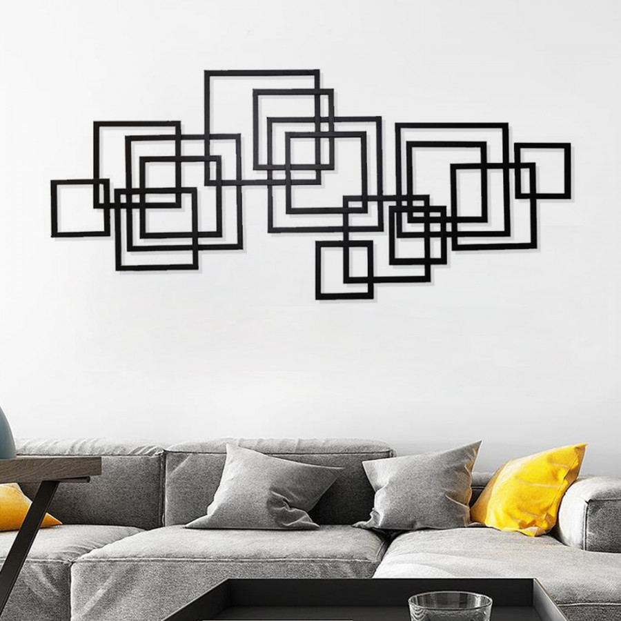 HMR - Rectangle Wall Decor Minimalist Metal Geometric in Black