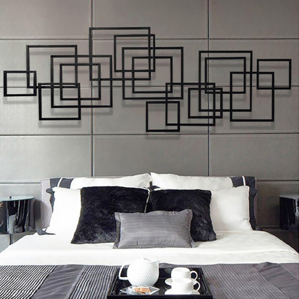 HMR - Rectangle Wall Decor Minimalist Metal Geometric in Black
