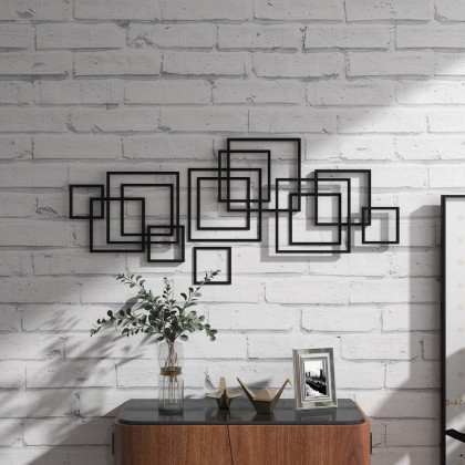 HMR - Rectangle Wall Decor Minimalist Metal Geometric in Black