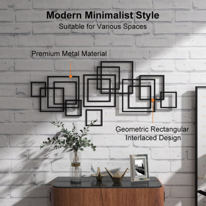 HMR - Rectangle Wall Decor Minimalist Metal Geometric in Black