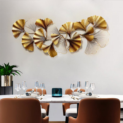 HMR - 3D Ginkgo Leaves Metal in 52"H x 23.6"W, Gold