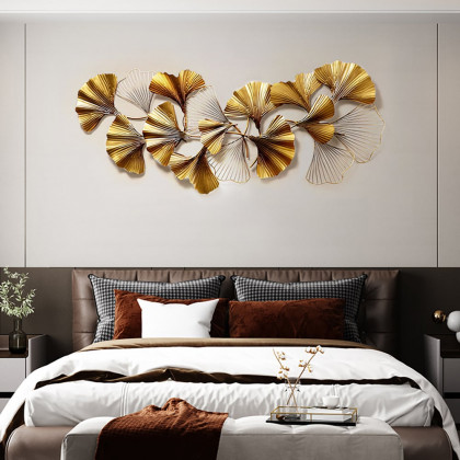 HMR - 3D Ginkgo Leaves Metal in 52"H x 23.6"W, Gold