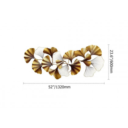 HMR - 3D Ginkgo Leaves Metal in 52"H x 23.6"W, Gold
