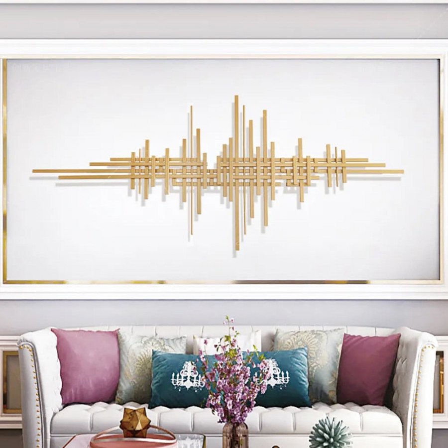 HMR - Geometric Lines Metal Wall Home Hanging Accent in Gold