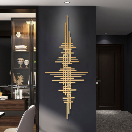 HMR - Geometric Lines Metal Wall Home Hanging Accent in Gold