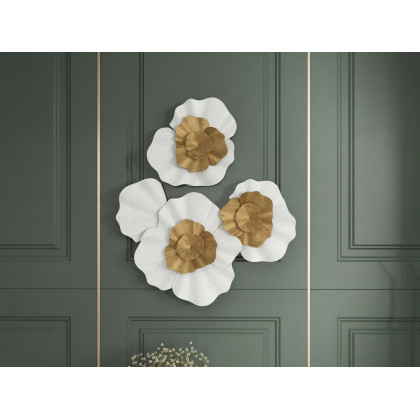 HMR - Metal Flower Wall Decor in Gold and White