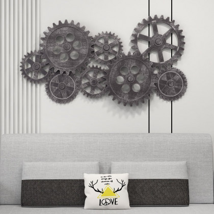 HMR - Distressed Wall Decor with Gear Design in Silver