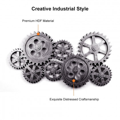 HMR - Distressed Wall Decor with Gear Design in Silver
