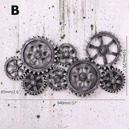 HMR - Distressed Wall Decor with Gear Design in Silver