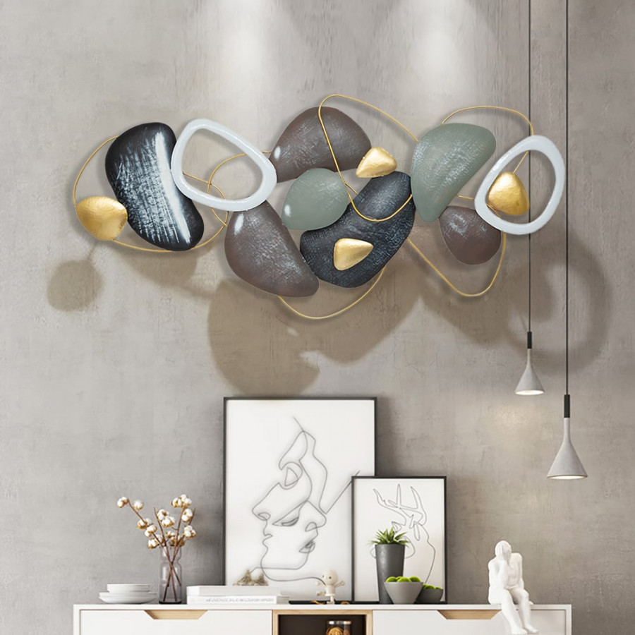 HMR - Creative Metal Stone Wall Decor in 53.1"L x 25.5"H