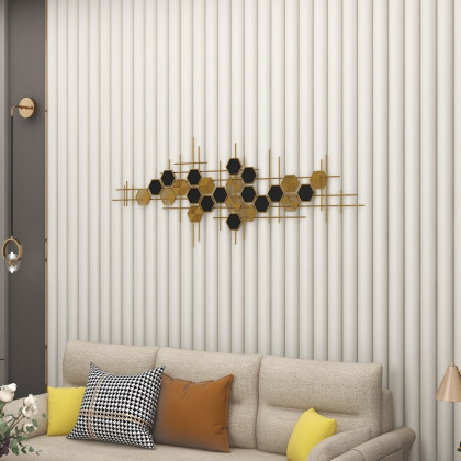 HMR - Geometric Metal Wall Art Hexagon Shape in Gold and Black