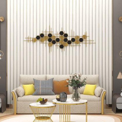 HMR - Geometric Metal Wall Art Hexagon Shape in Gold and Black