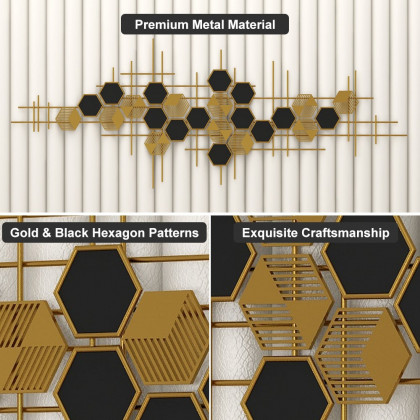 HMR - Geometric Metal Wall Art Hexagon Shape in Gold and Black