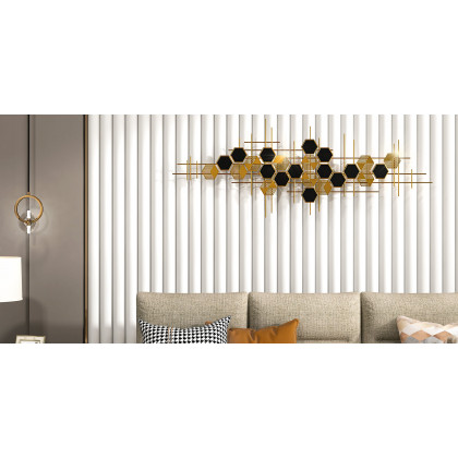 HMR - Geometric Metal Wall Art Hexagon Shape in Gold and Black