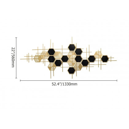 HMR - Geometric Metal Wall Art Hexagon Shape in Gold and Black