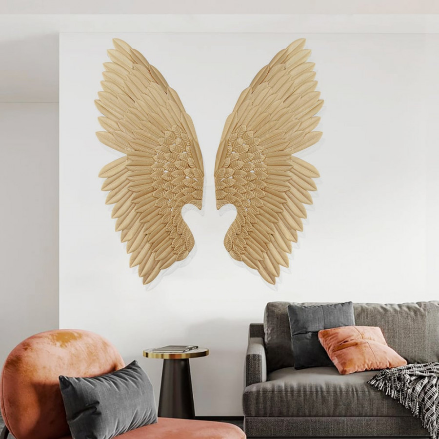 HMR - 2 Pieces Wing Wall Decor Home Art in Gold