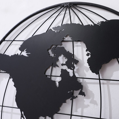 HMR - Geometry World Map with Metal Round Frame in Black and Gold