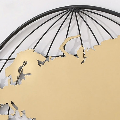 HMR - Geometry World Map with Metal Round Frame in Black and Gold